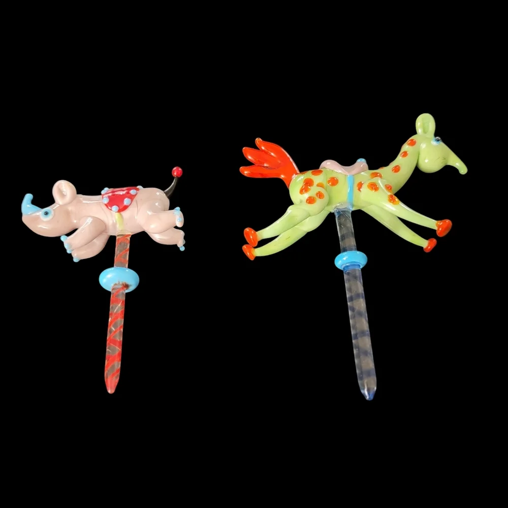Art Glass Whimsical & Colorful Animal Birthday Candle Holders Set of 2 PRE-LOVED